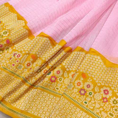 Baby Pink Color Pure Kora Silk Handwoven Banarasi Saree