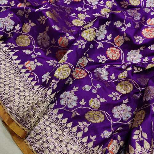 Purple Colour Pure Katan Silk Handwoven Banarasi Saree