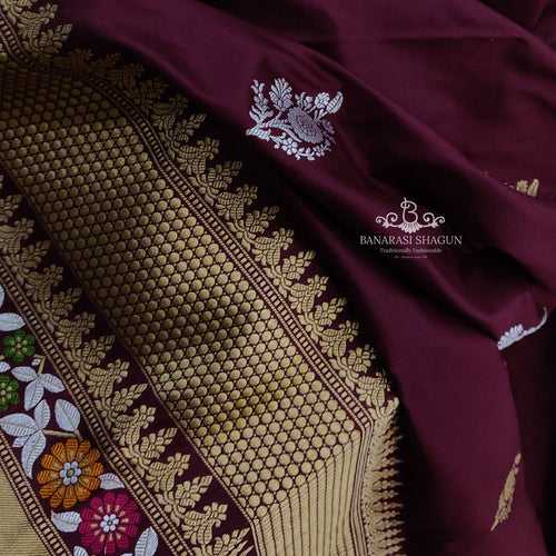 Choclate Brown Katan Silk Banarasi Handloom Saree.