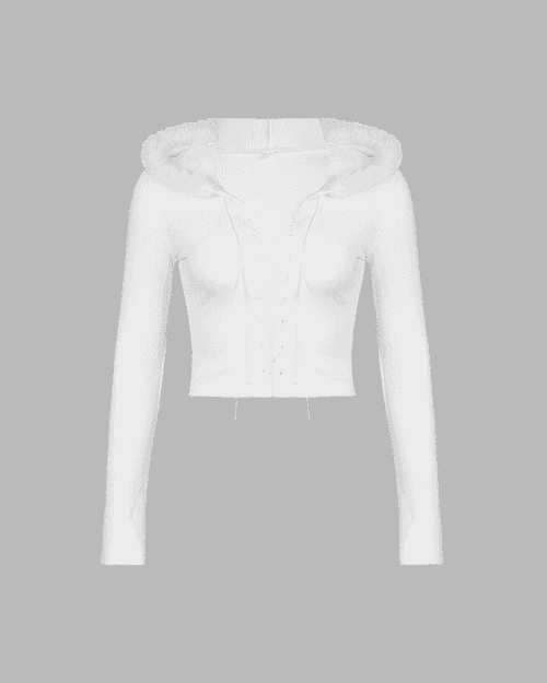Fuzzy Hood White Ribbed Knit Crop Top