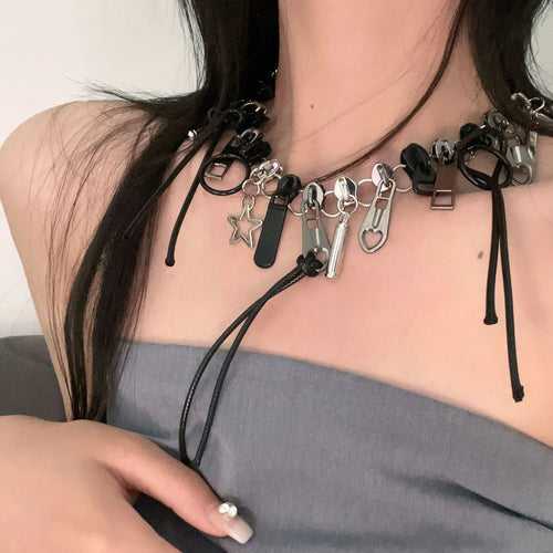 Multiple Zipper Choker Necklace