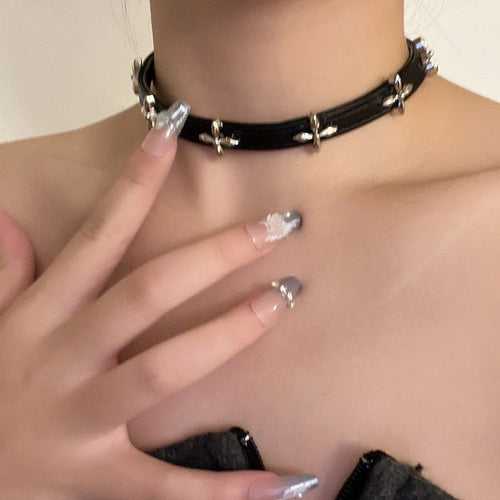 Cross Faux Leather Necklace Choker