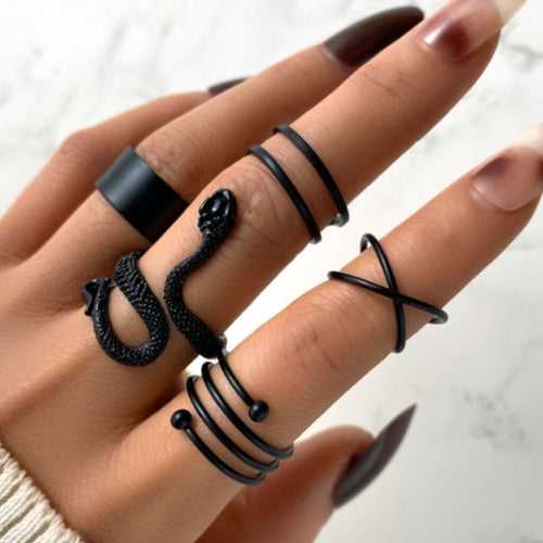 Dark Snake Rings - Set of 5