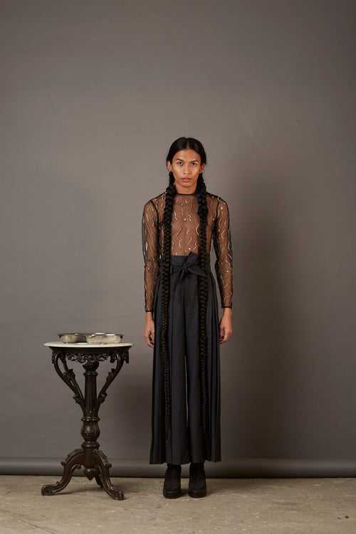 QUOD SPACE ROCK HAND EMBROIDERED TOP IN SHEER BLACK