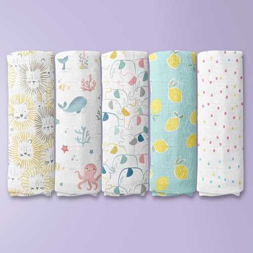 Dream Safari 100% Cotton Muslin Swaddle Pack Of  5