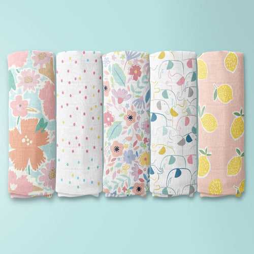 Eleflora Collection 100% Cotton Muslin Swaddle Pack Of  5