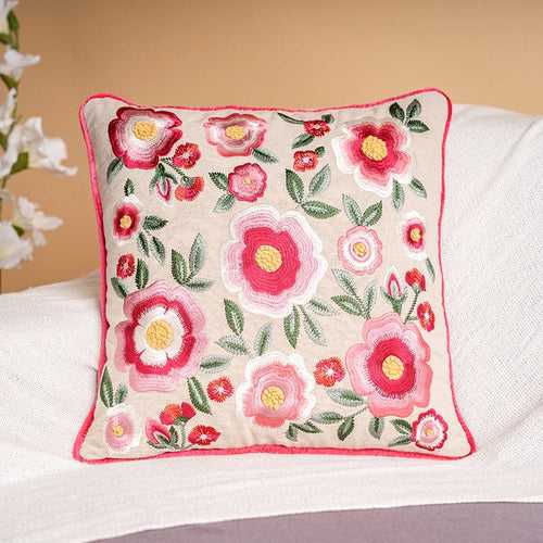 Embroidered Decorative Cushion Cover, Pink floral