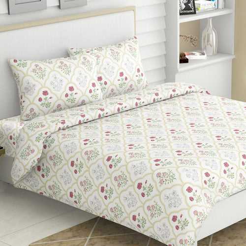 Rose Serenity, 100% Cotton King Size Bedsheet, 186 TC