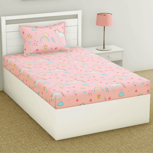 Digital Magic Single Bedsheet for Kids, Unicorn Pink