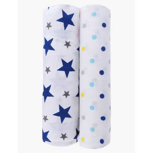Twinkle Collection 100% Cotton Muslin Swaddle Pack Of 2 (Navy, Dots)