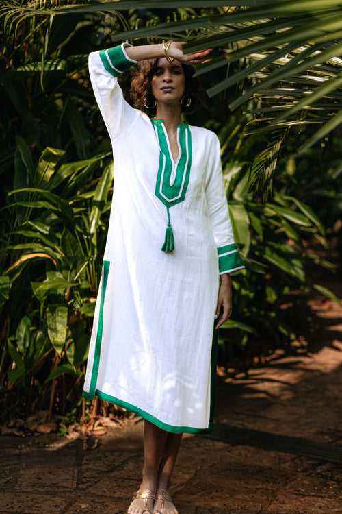 Tinos Kaftan - White/Emerald