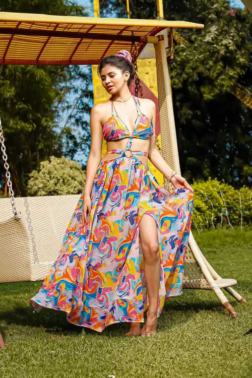 Abstract Oasis Backless Dreamy Beach Dress