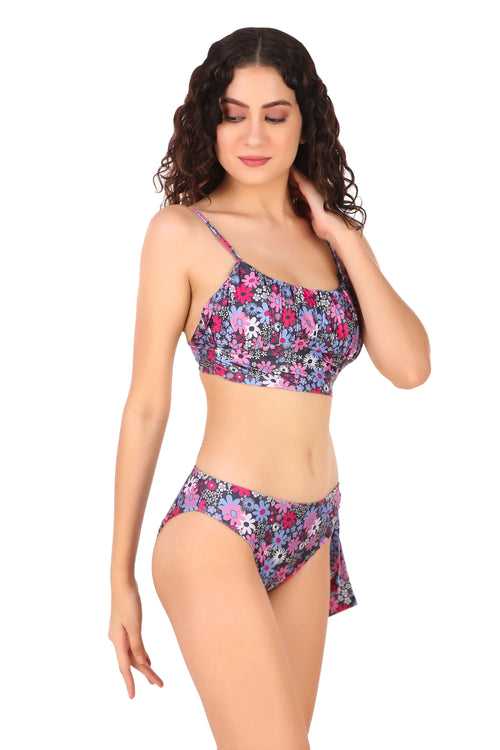 Ruched Bikini Set - Retro Floral Bliss