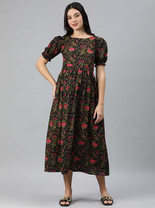 Black & Pink Floral print  Cotton Maternity dress