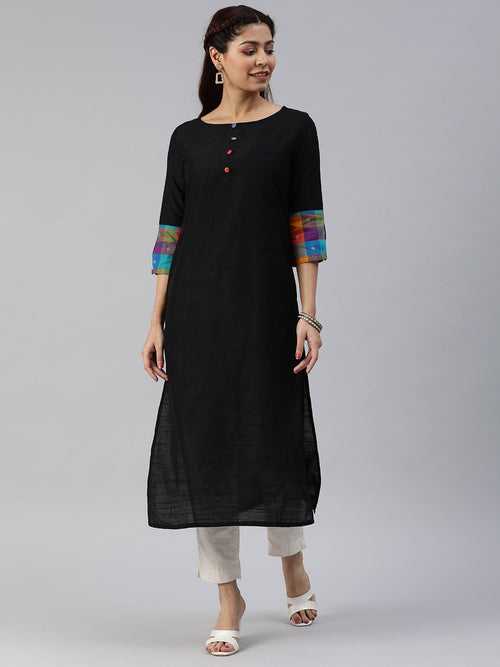 Black Solid Straight Kurta