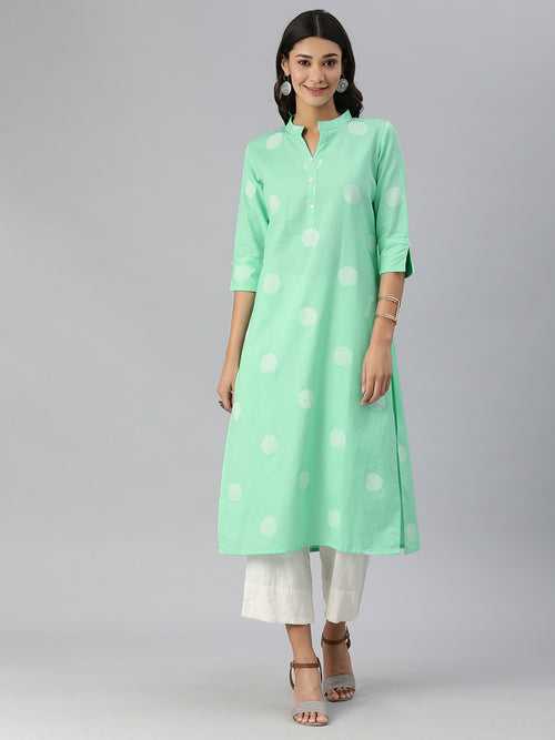 Sea Green & White Printed Kurta