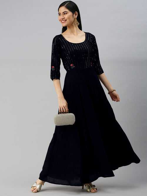 Black Embellished Ethnic Maxi Dress