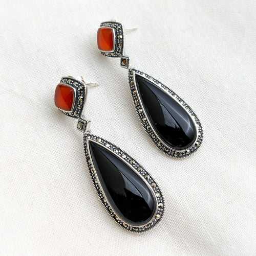 Red and black Marcasite earrings