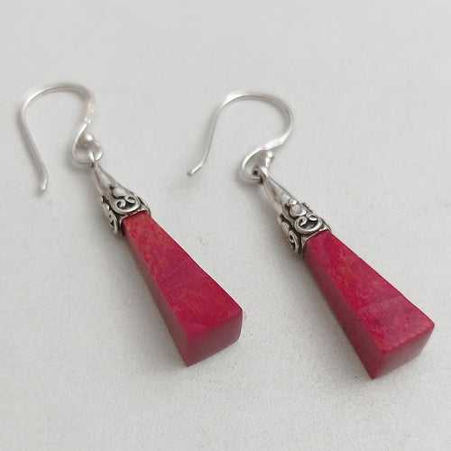 Silver and coral earrings