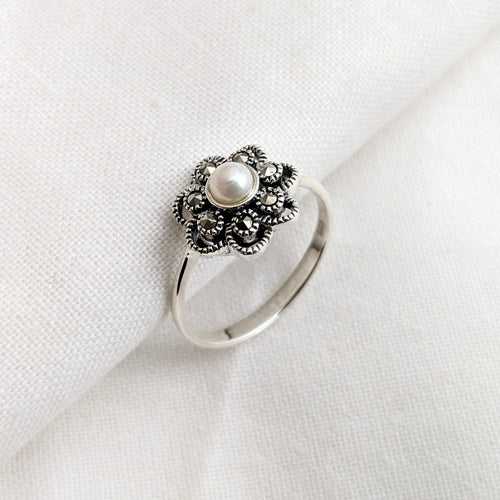 Pearl marcasite ring