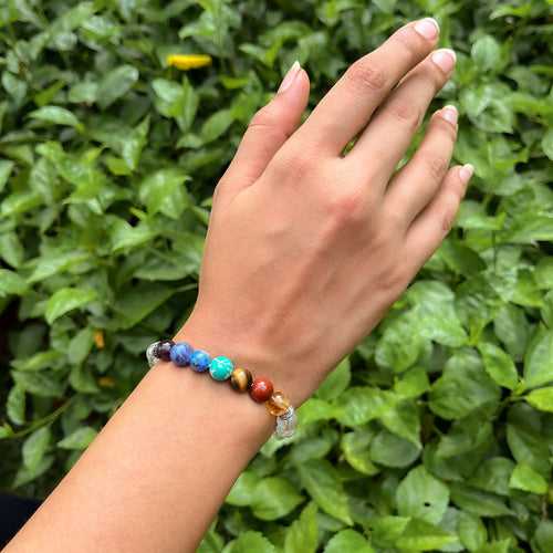 Balanced 7 Chakra Clear Quartz Natural Stone Elastic Bracelet