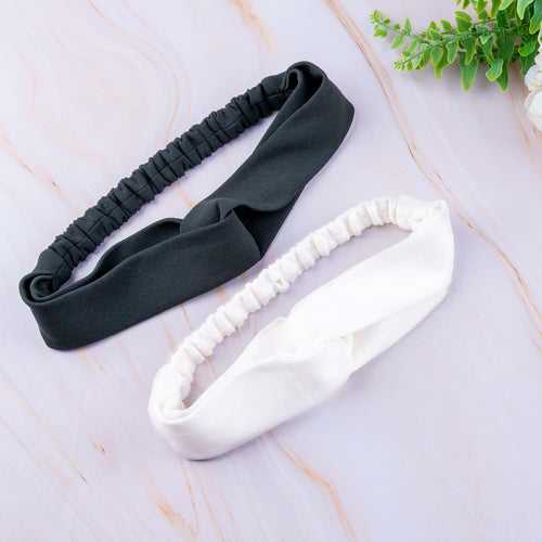 Elastic Crepe Knit Hairband (Grey, White)