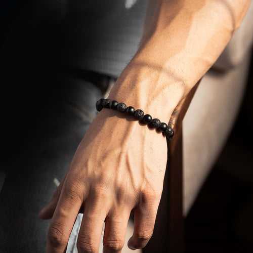 Stealth Matte Black Onyx and Lava Natural Stone Bracelet with Magsnap
