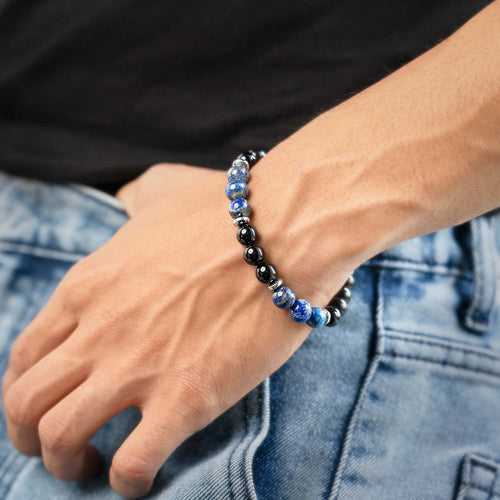 Knowledge Gloss Onyx And Lapis Lazuli Natural Stone Bracelet With Magsnap
