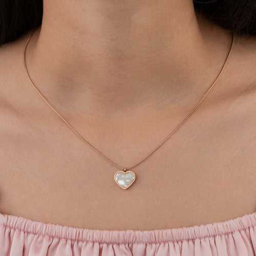Rose Gold Mop Heart Reversible Necklace