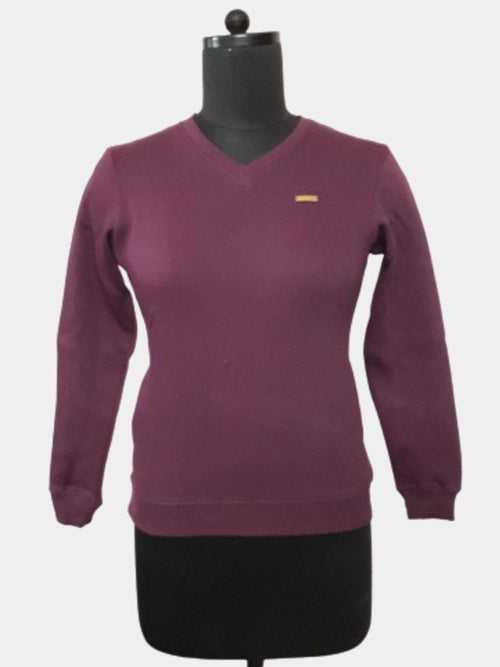 Hapuka Women Wine Fleece V Neck Sweat Shirt