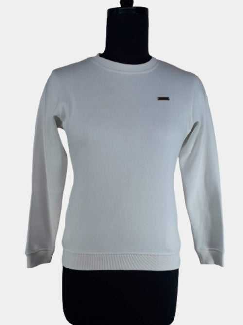 Hapuka Women's  Solid White Fleece Round Neck Sweat Shirt