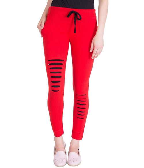 Hapuka Women's Red Cotton Solid Track Pant