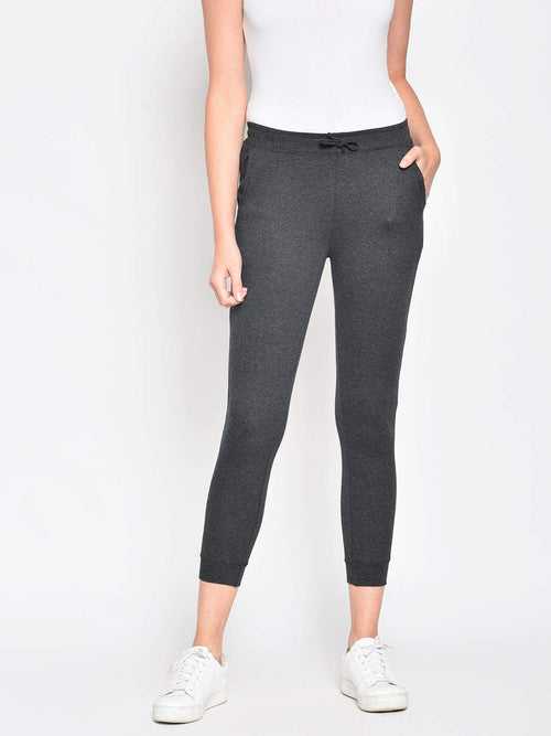 Hapuka Women's D.Grey Cotton Solid Track Pant