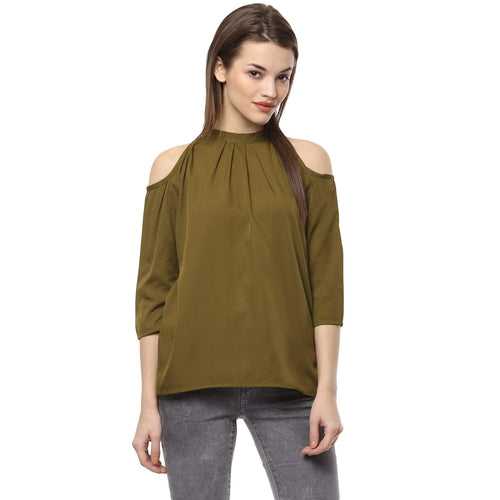 Hapuka Women Olive American Crepe Solid Top