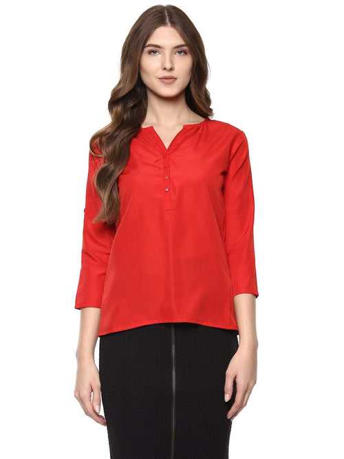 Hapuka Women Red American Crepe Solid Top