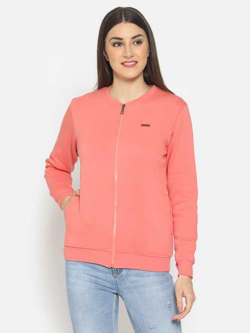 Hapuka Women Pink Fleece Front Zip Sweat Shirt