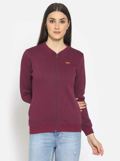 Hapuka Women Wine Fleece Front Zip Sweat Shirt