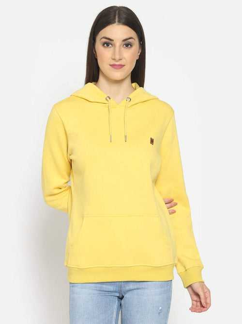 Hapuka Women Yellow Fleece Hooded Sweat Shirt
