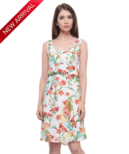 Hapuka Women White Floral Print Fit & Flare Dress