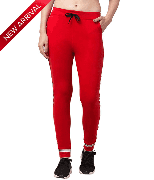 Hapuka Women's Red Cotton Solid Track Pant