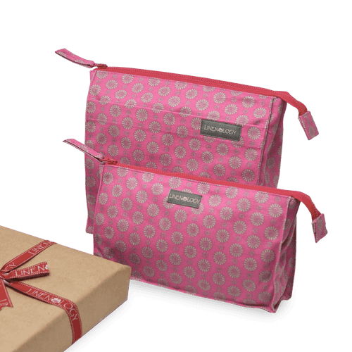 Combo -Wash Bag Tall & Makeup Bag Big - Geo Pink Flambé