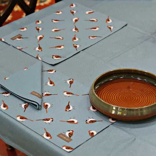 Acrylic Coated Table Cloth - Sparrows - Cameo Blue - Solid