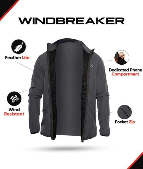 Carbon Grey GymX Windbreaker Summer Jacket (Dedicated Phone Pocket) - Sale
