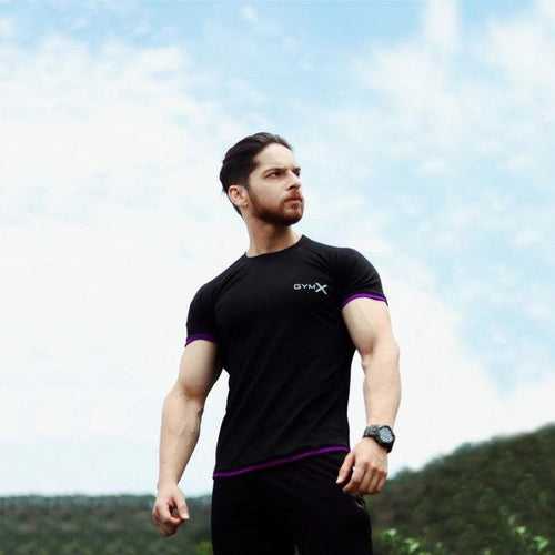 Attitude Black Muscle Fit Tee: Purple Piping - Sale