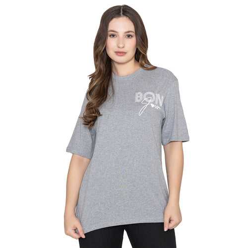Women's Graphic Printed Cotton T-Shirt - Light Grey Mel