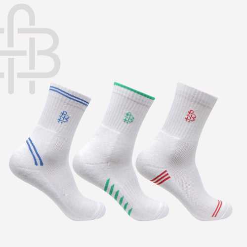 Men Cushioned White Sports Crew Socks- Pack of 3