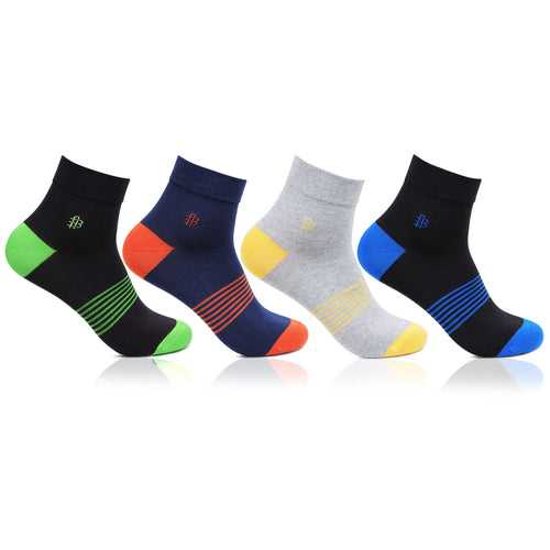 Men Cotton Multicolored Ankle Bold Socks- Pack of 4