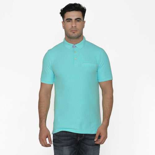 Men’s Plain Polo - Neck T - Shirt For Summer - Aruba Blue