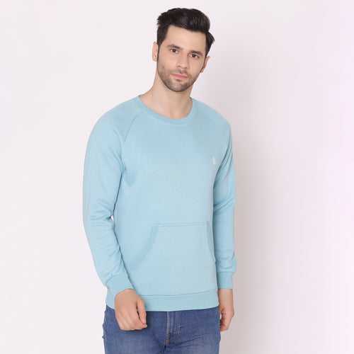 Men's Round Neck Full Sleeves Regular Fit Solid Sweatshirt - Nile Blue