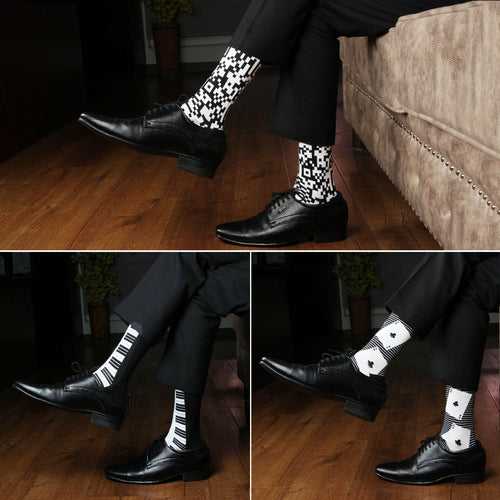 Elite Black & White Designer Socks for Men - Pack of 3